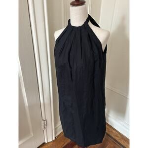 Gap Womens Black Linen Cotton Halter Mini Dress Pleated Tie Back Pocket NEW 2
